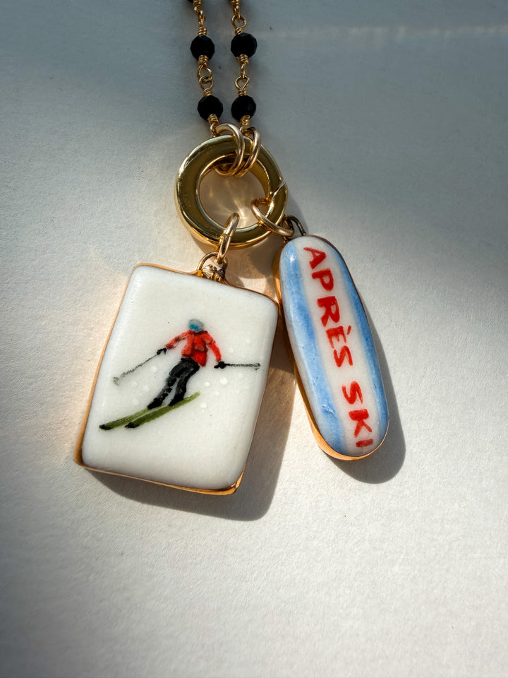 Skier — Hand-Painted Porcelain Charm