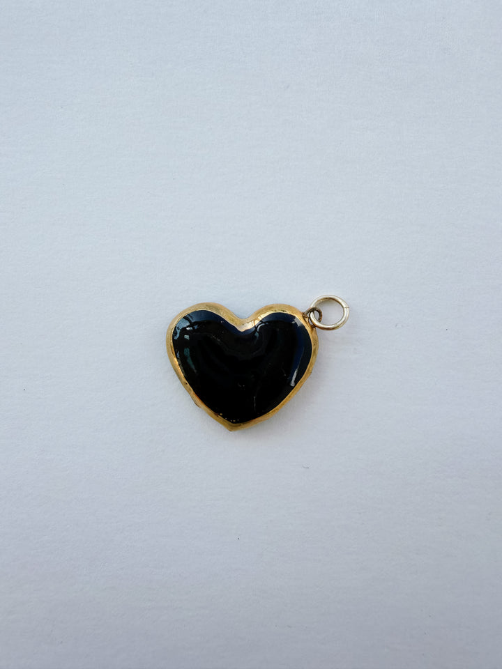 Large Heart Black — Hand-Painted Porcelain Charm