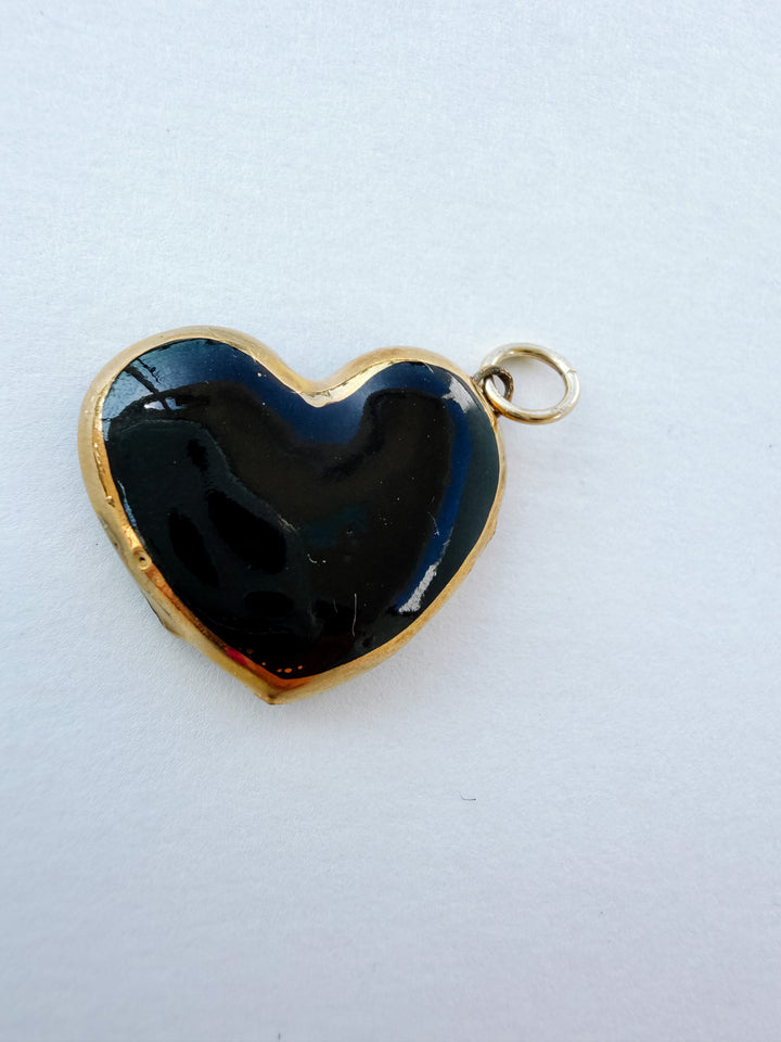 Large Heart Black — Hand-Painted Porcelain Charm