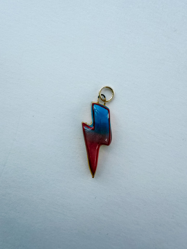Lightning Bolt Blue/Red — Hand-Painted Porcelain Charm
