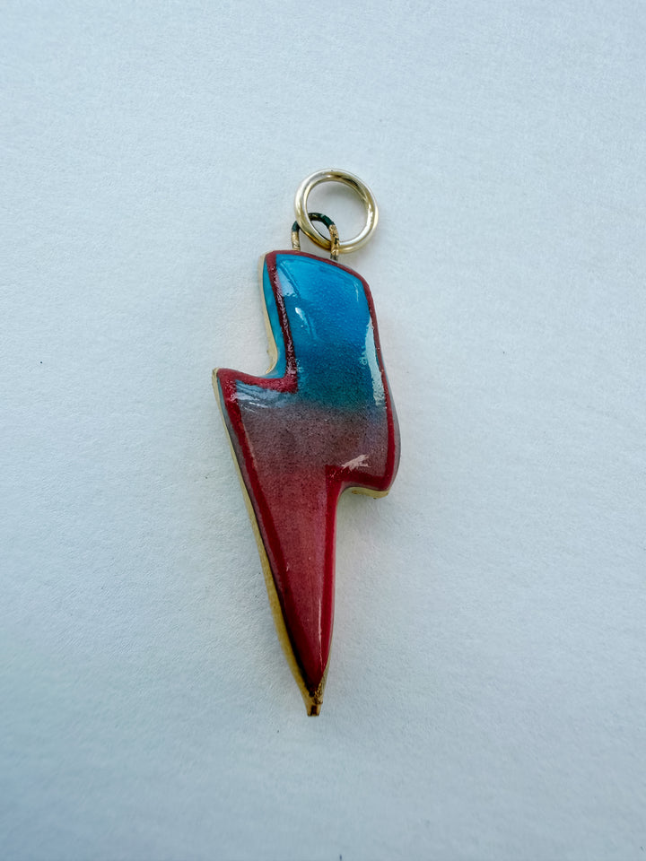 Lightning Bolt Blue/Red — Hand-Painted Porcelain Charm