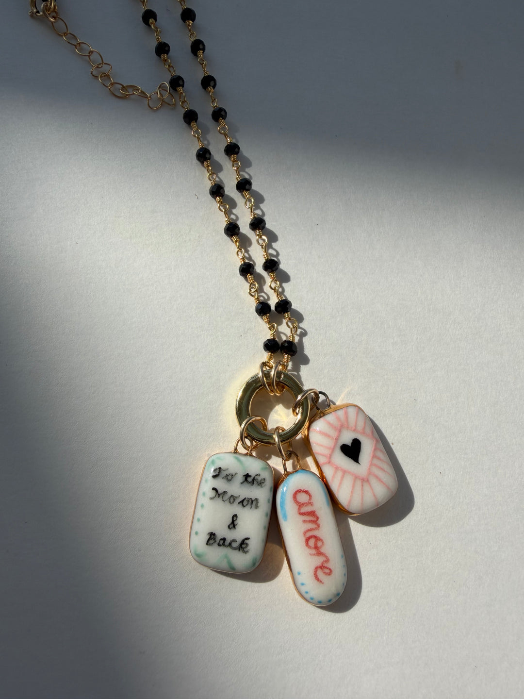 Shining Heart Pink & Black — Hand-Painted Porcelain Charm