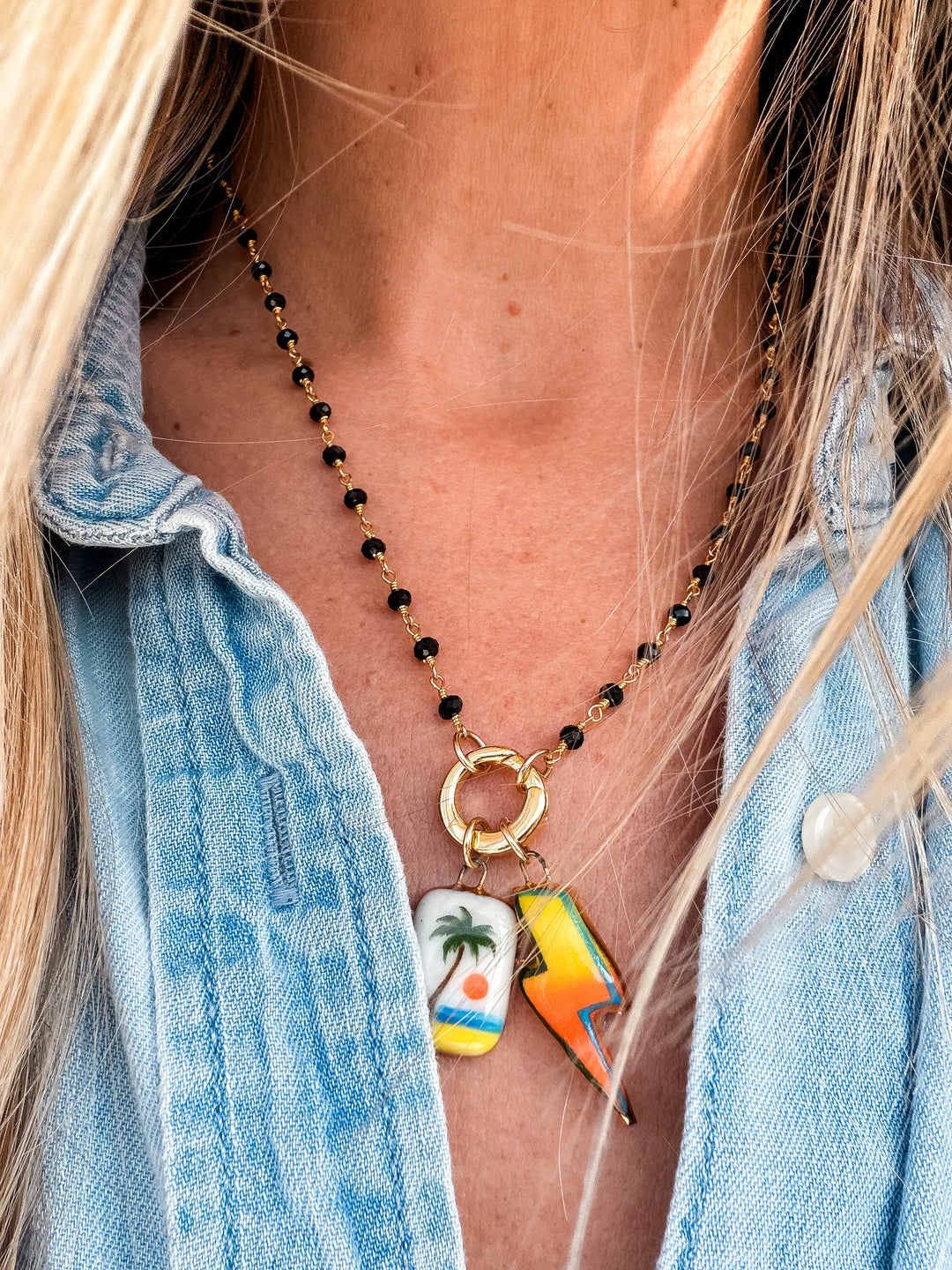 Lightning Bolt Yellow/Orange — Hand-Painted Porcelain Charm