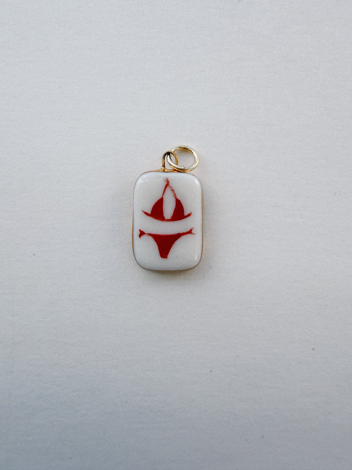 Red Bikini Charm — Hand-Painted Porcelain Charm