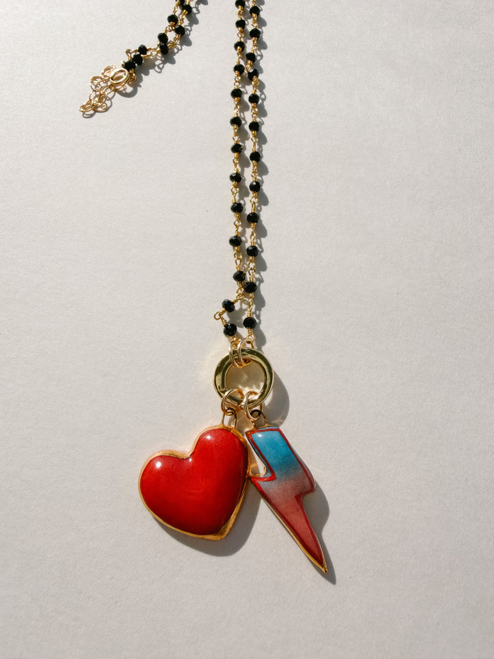 Lightning Bolt Blue/Red — Hand-Painted Porcelain Charm
