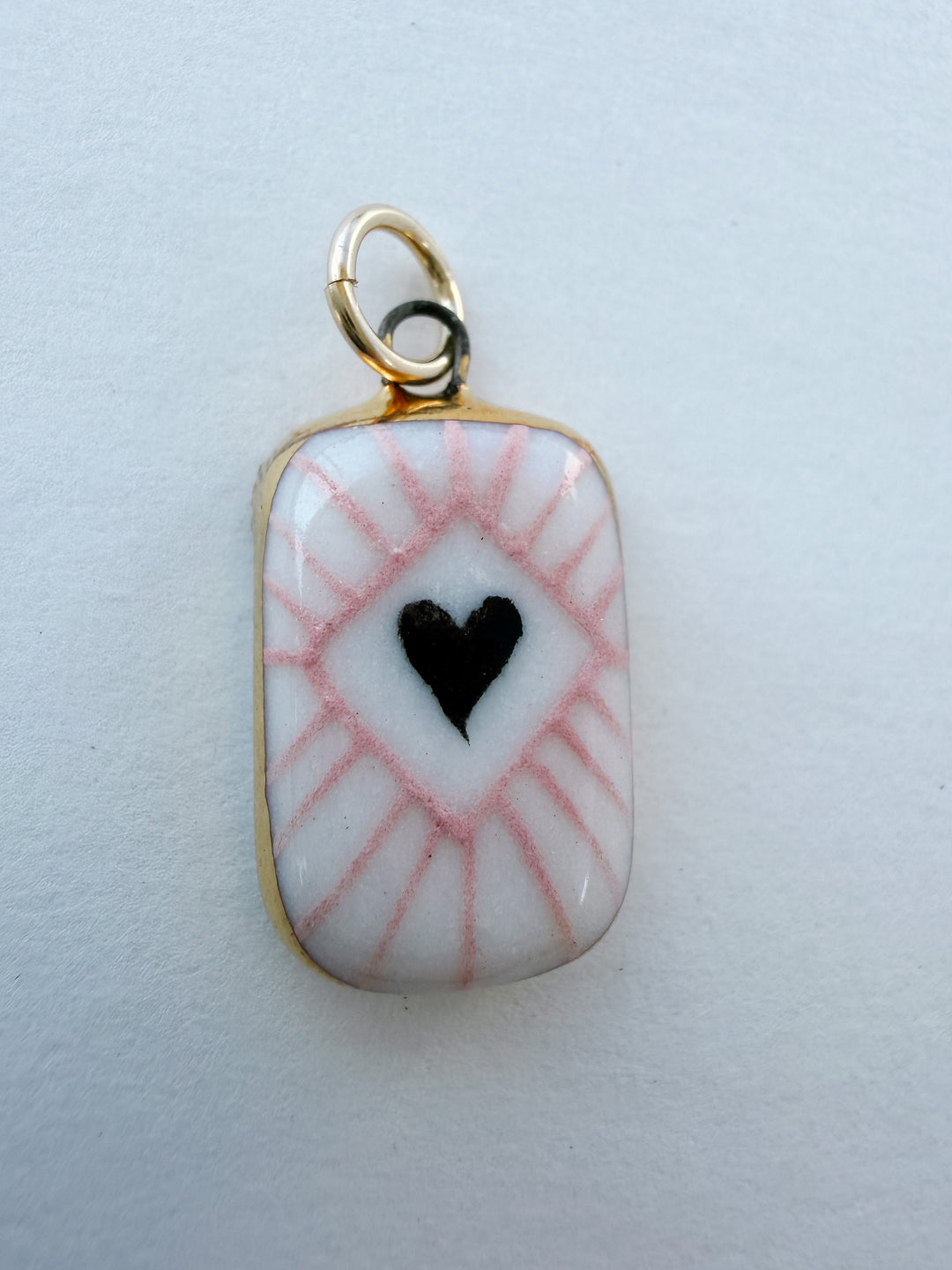 Shining Heart Pink & Black — Hand-Painted Porcelain Charm