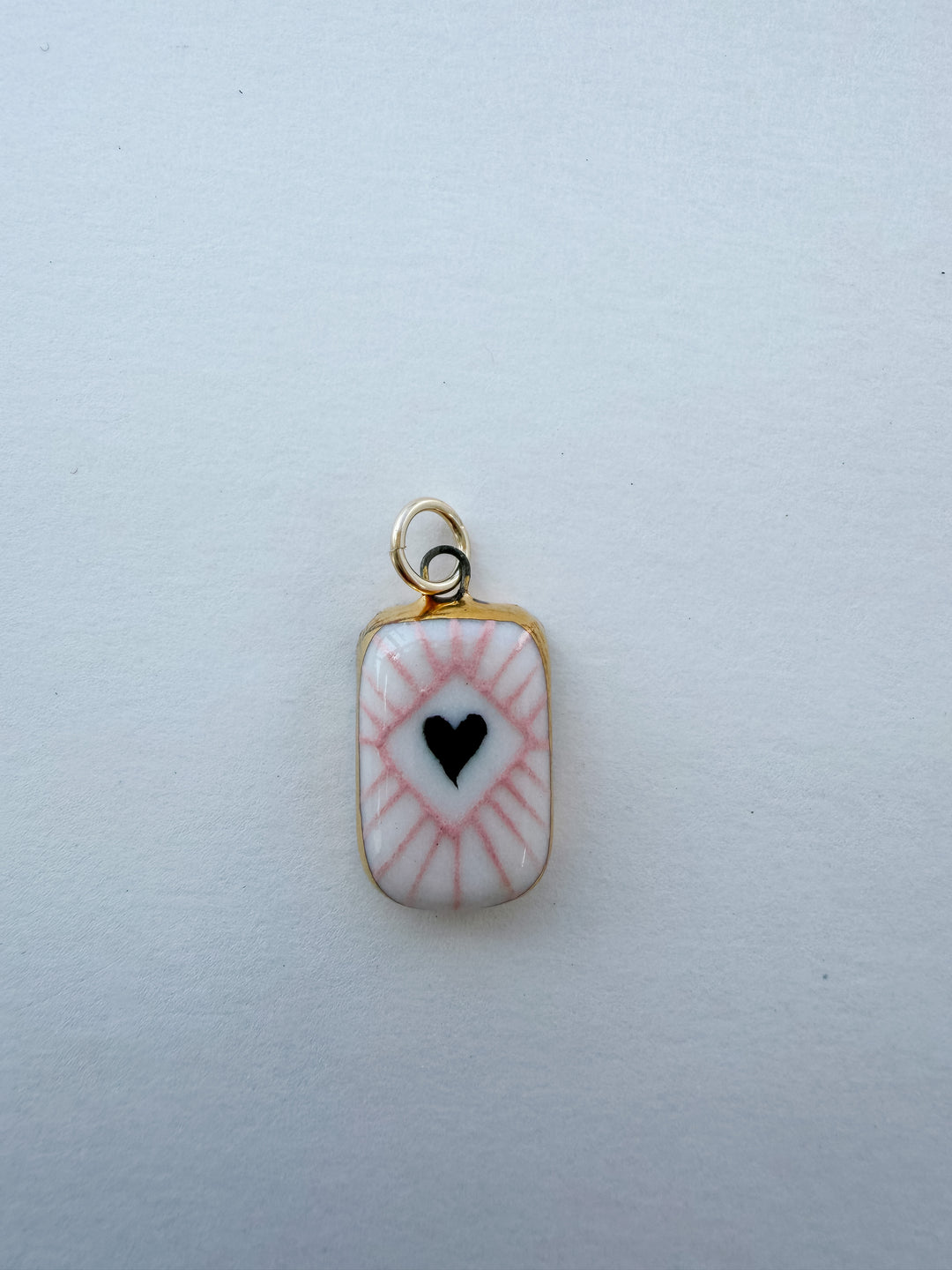Shining Heart Pink & Black — Hand-Painted Porcelain Charm