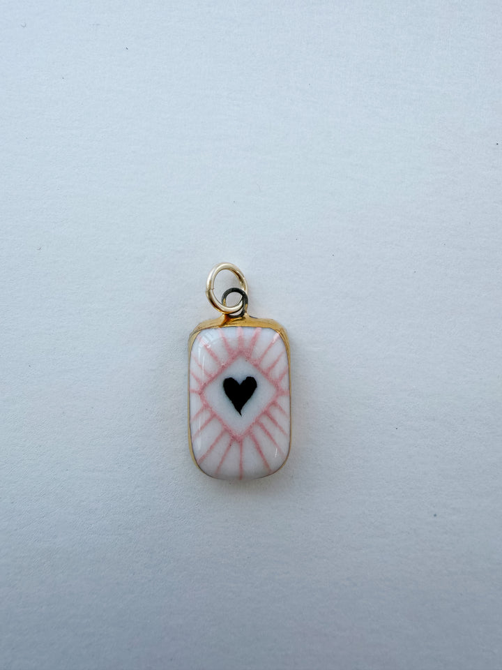 Shining Heart Pink & Black — Hand-Painted Porcelain Charm