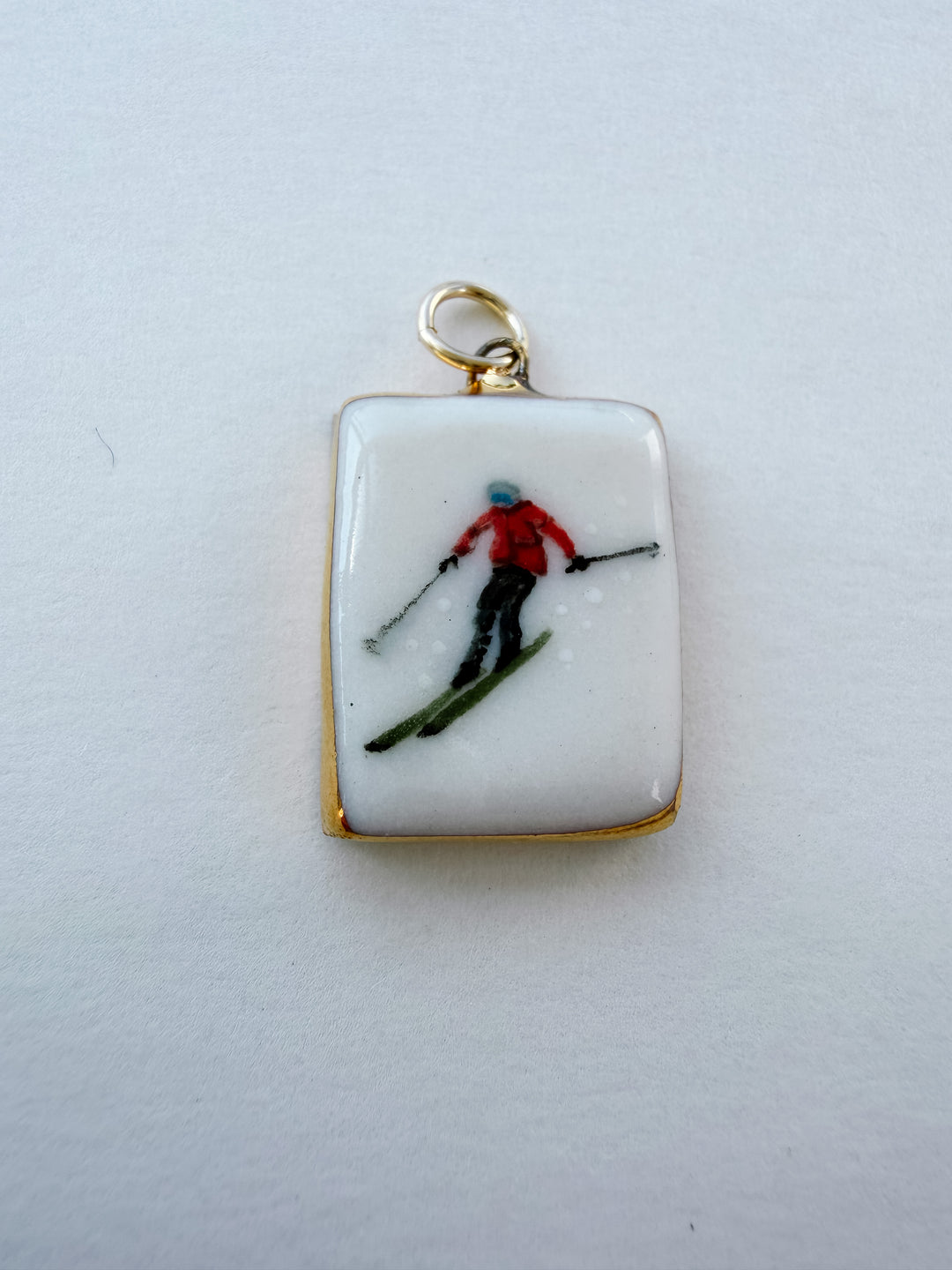 Skier — Hand-Painted Porcelain Charm