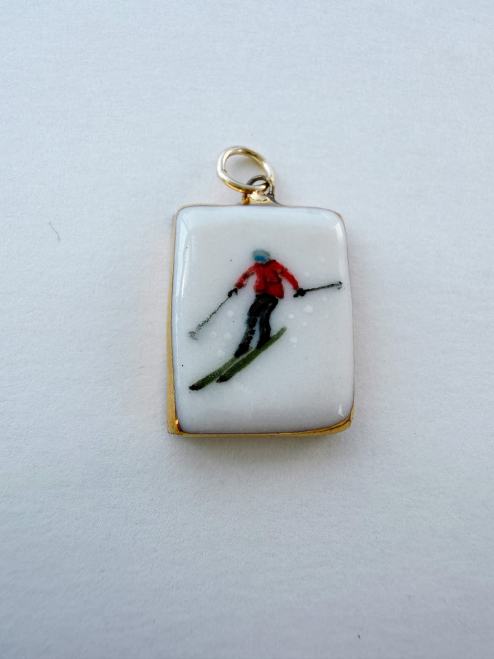 Skier — Hand-Painted Porcelain Charm