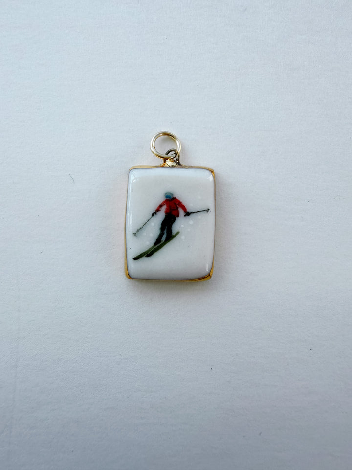 Skier — Hand-Painted Porcelain Charm
