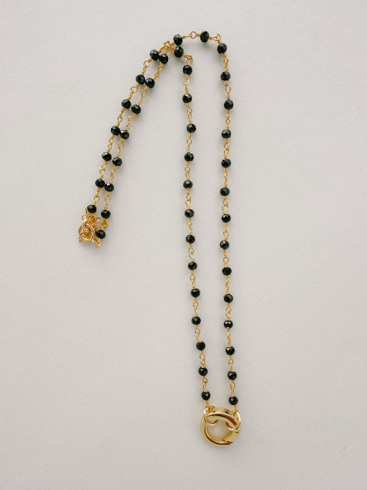 15-17" Wire Wrap Charm Holder Necklace - Black Chalcedony