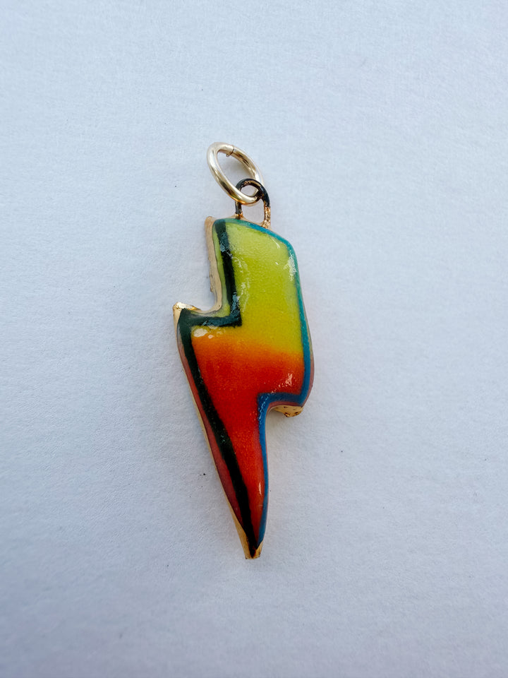 Lightning Bolt Yellow/Orange — Hand-Painted Porcelain Charm