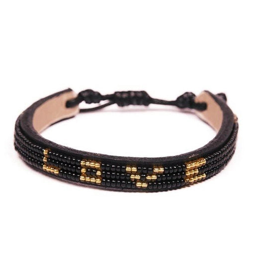 Skinny LOVE Beaded & Vegan Leather Bracelet - Black & Gold