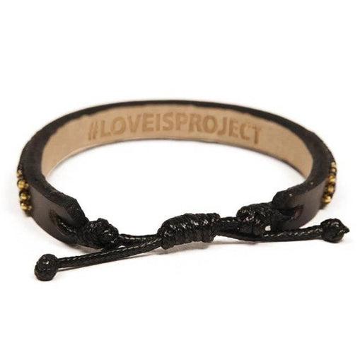 Skinny LOVE Beaded & Vegan Leather Bracelet - Black & Gold