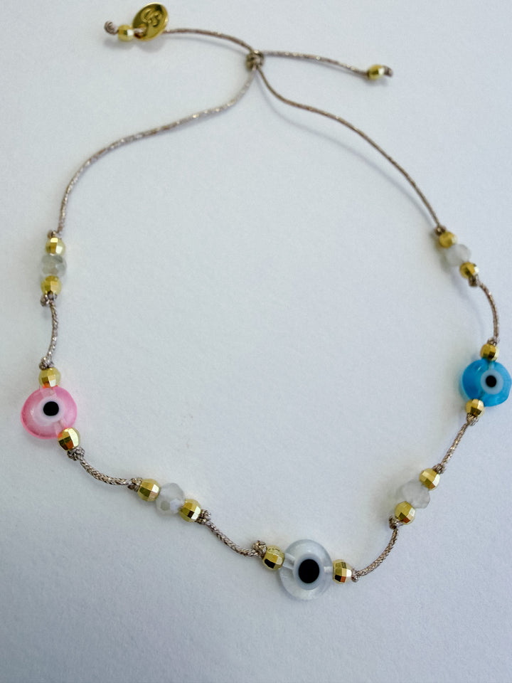 Greek Eye Mataki Bracelet - Pink, Blue, White