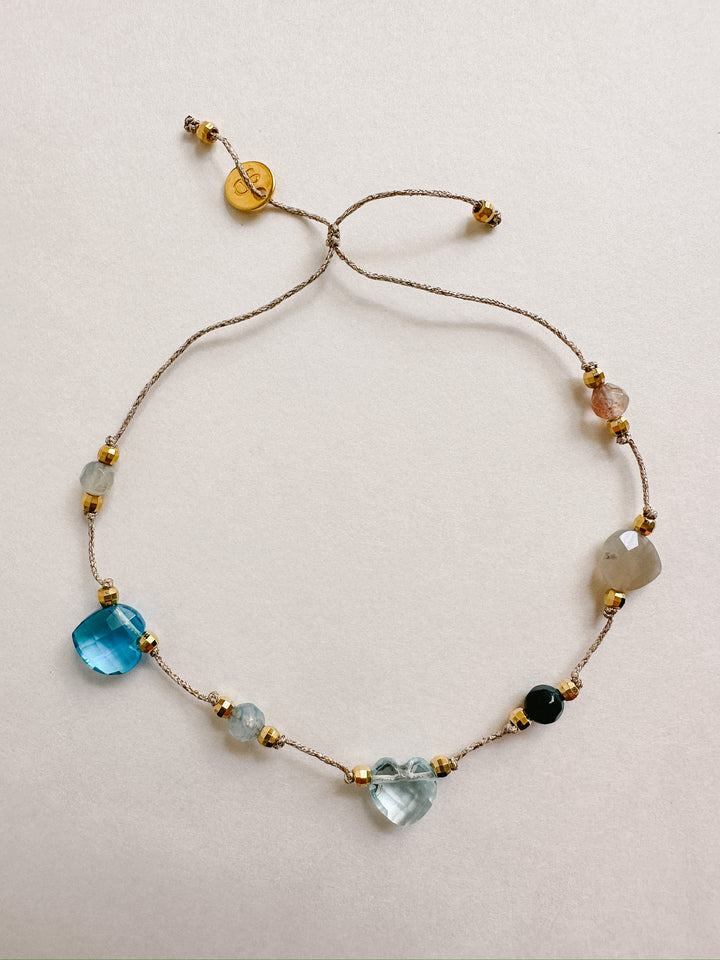 Martha Gemstone Bracelet - Three Hearts Blue Topaz