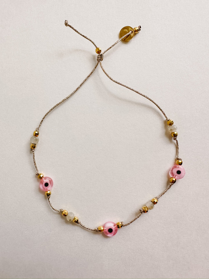 Greek Eye Mataki Bracelet - Pink Crystal