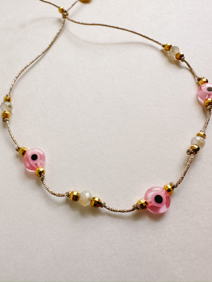 Greek Eye Mataki Bracelet - Pink Crystal