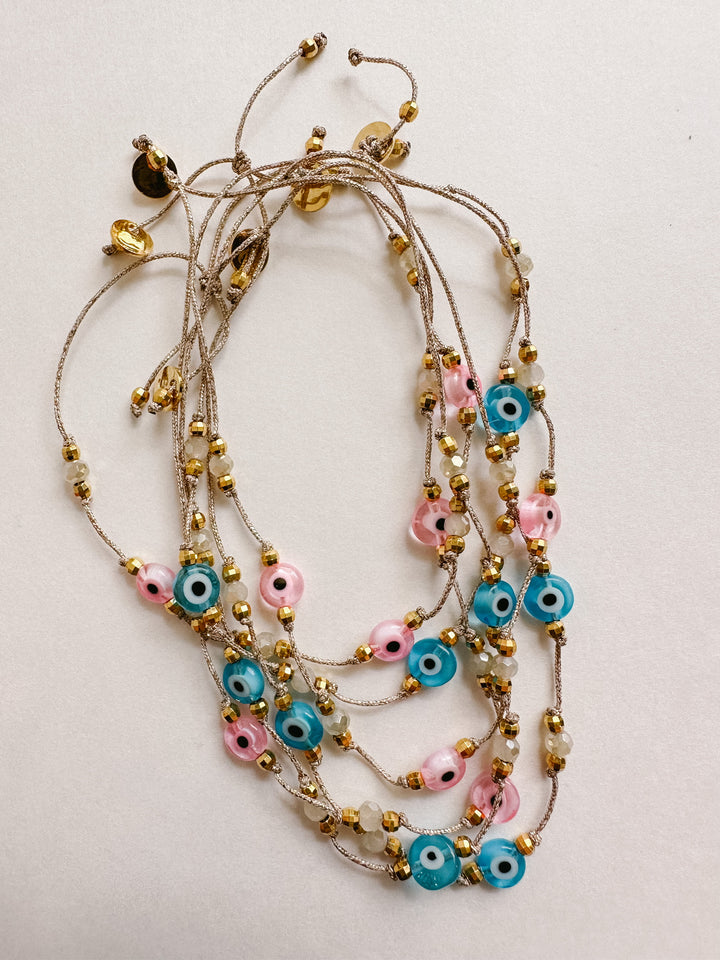 Greek Eye Mataki Bracelet - Pink Crystal