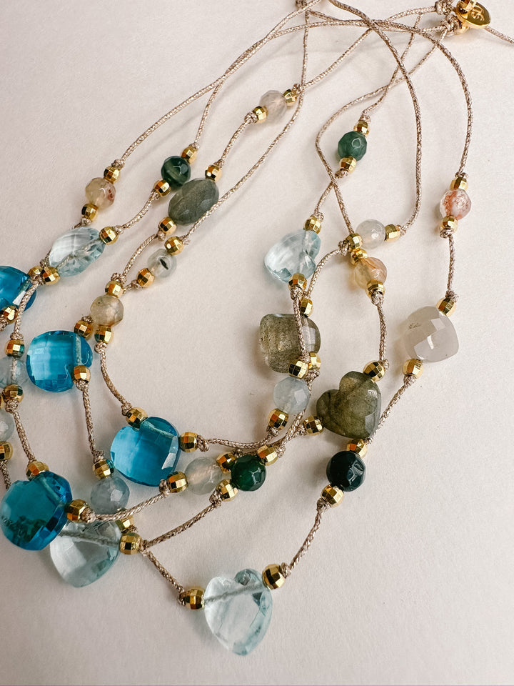 Martha Gemstone Bracelet - Three Hearts Blue Topaz