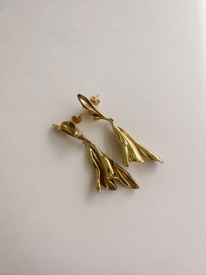 Structural Gold Dangle Drop Earrings
