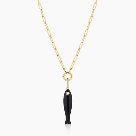 Fortuna Black Onyx Fish Charm
