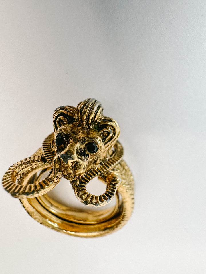 Vintage Gold Lion Cocktail Ring