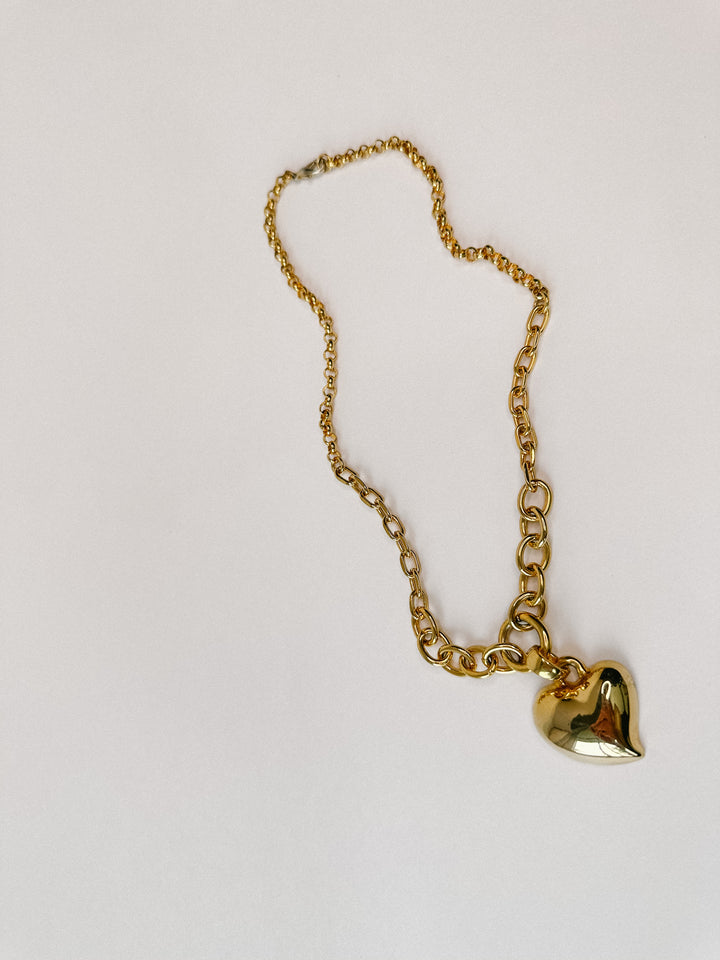 Vintage 18" Long Gold Heart Charm Necklace