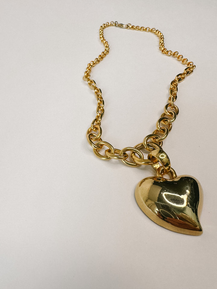 Vintage 18" Long Gold Heart Charm Necklace