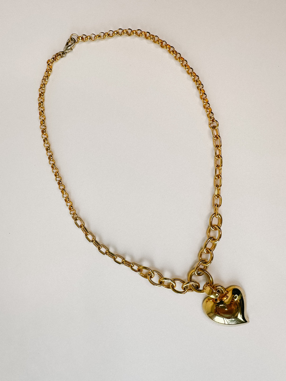 Vintage 18" Long Gold Heart Charm Necklace