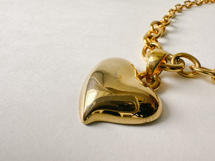 Vintage 18" Long Gold Heart Charm Necklace