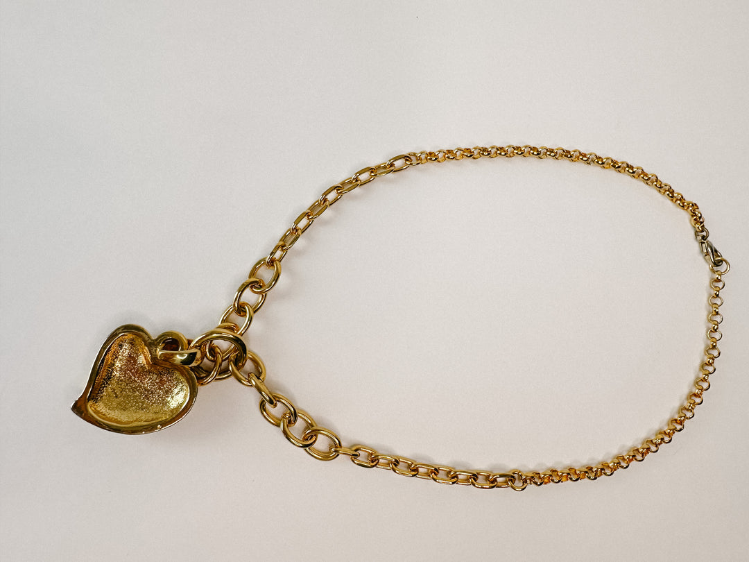 Vintage 18" Long Gold Heart Charm Necklace