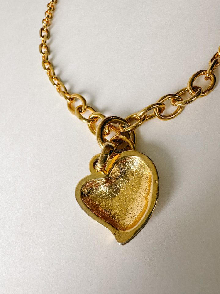 Vintage 18" Long Gold Heart Charm Necklace