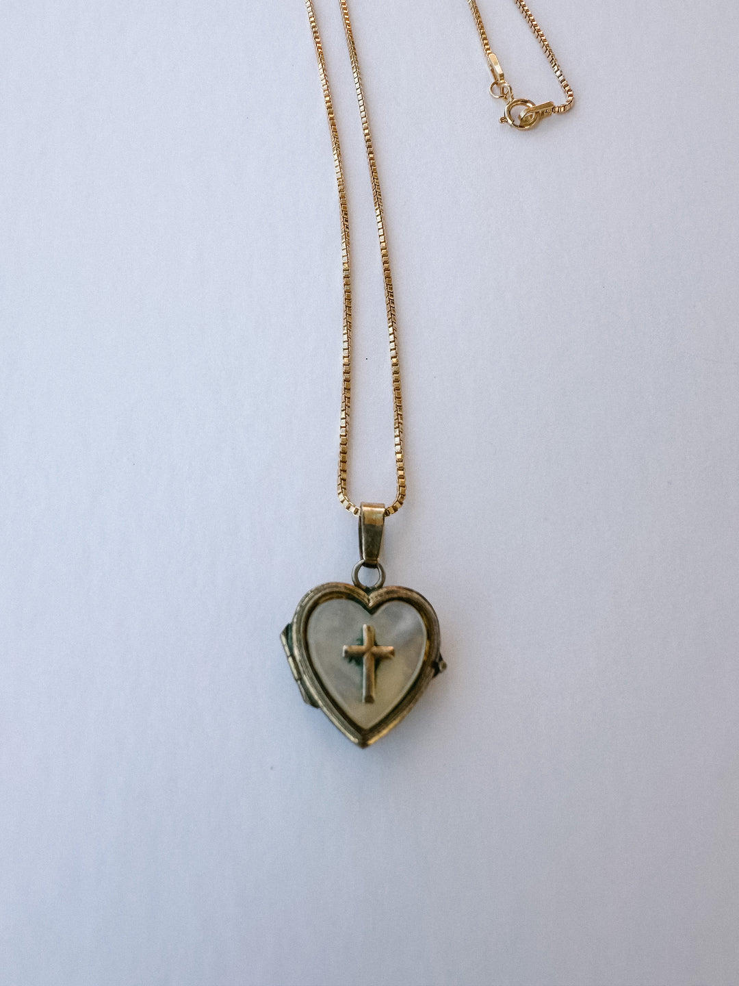 Vintage Mother of Pearl with Cross Locket & Necklace