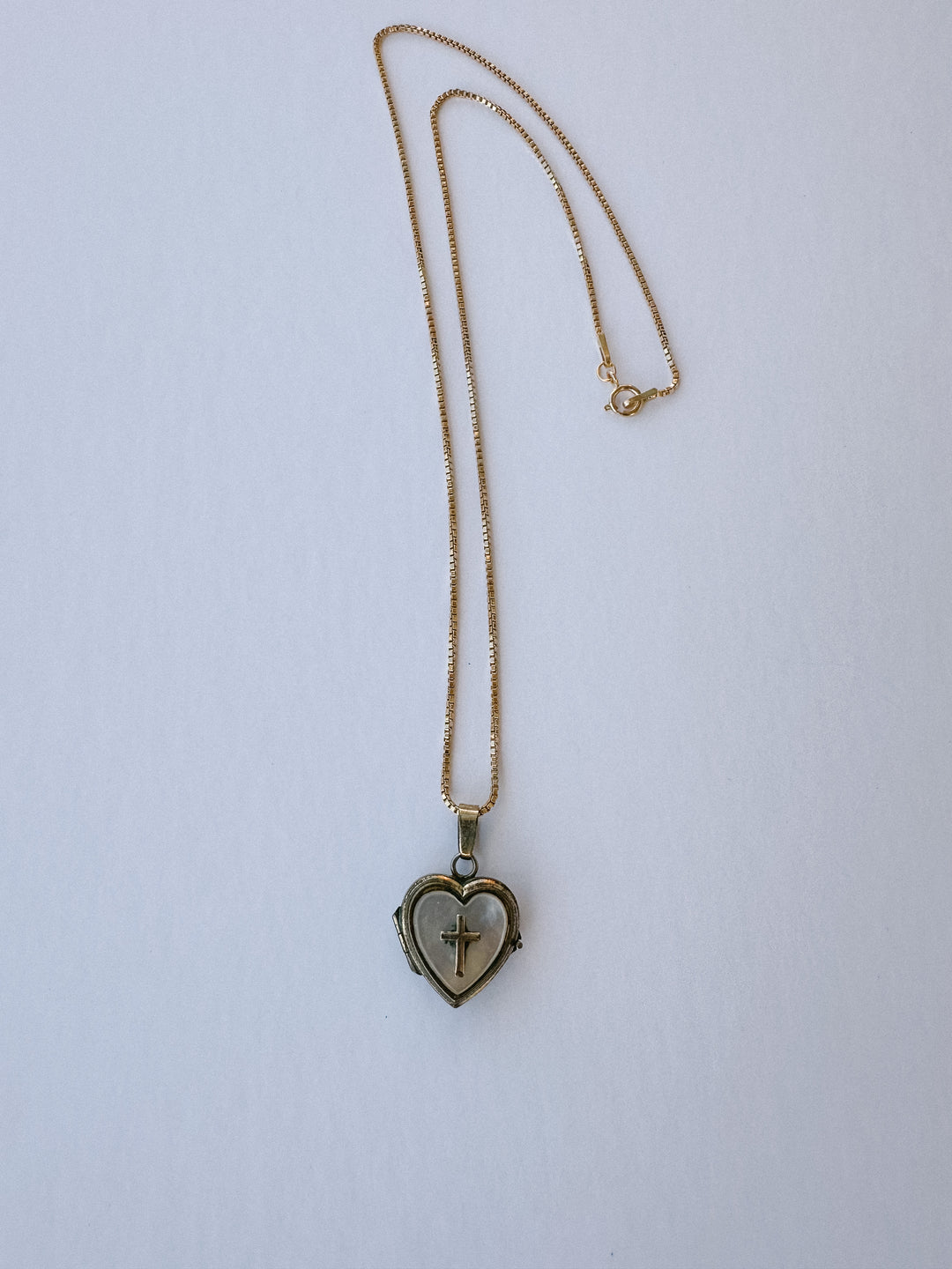 Vintage Mother of Pearl with Cross Locket & Necklace