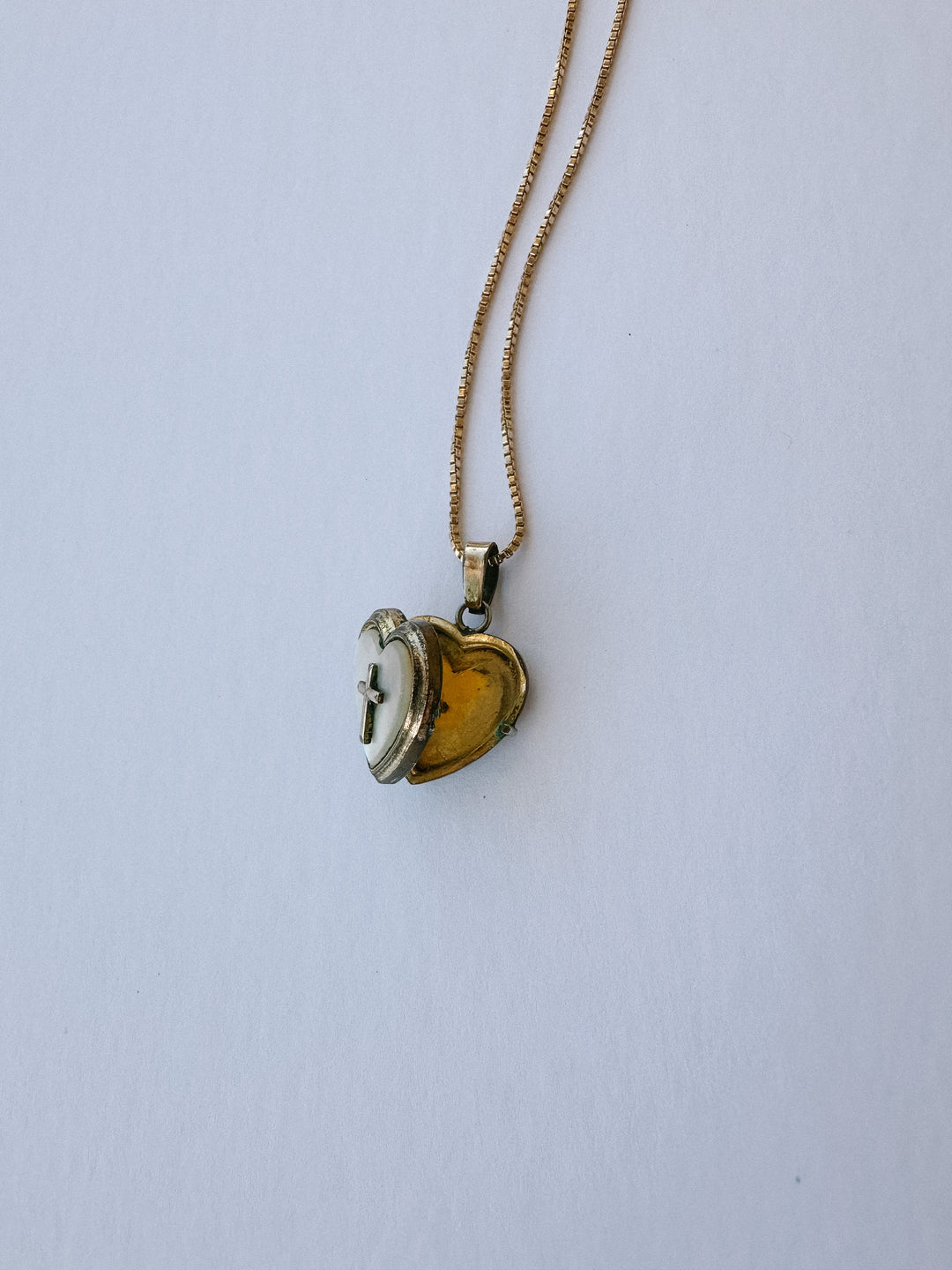 Vintage Mother of Pearl with Cross Locket & Necklace
