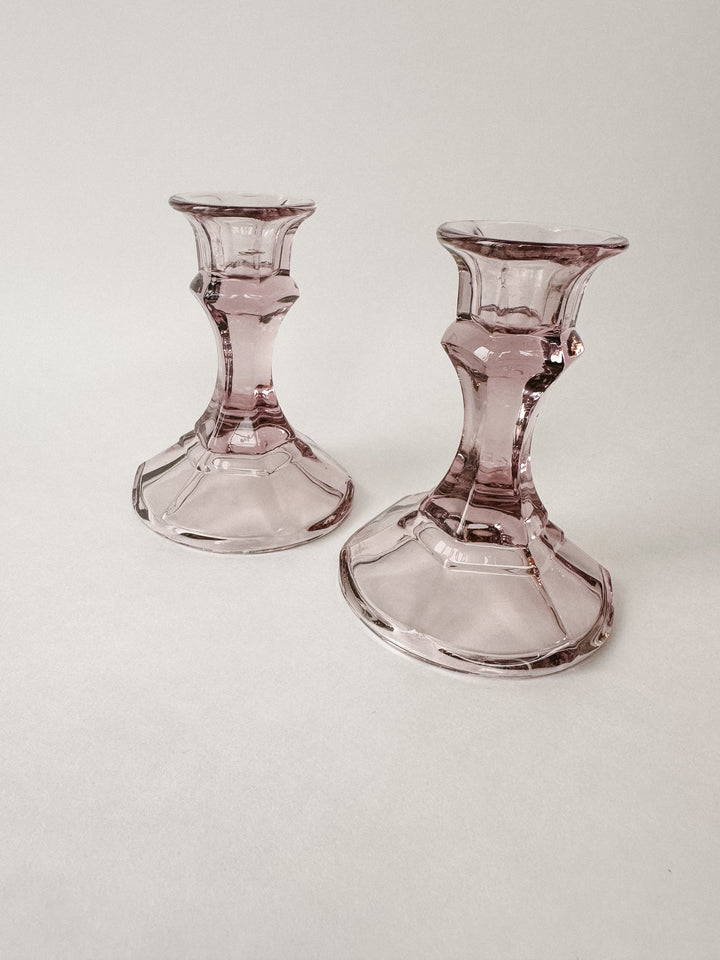 Vintage Purple Glass Candlestick Holders